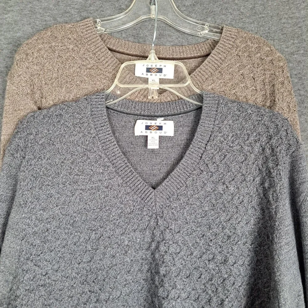 Joseph Abboud Merino Wool Blend V-Neck‎ Sweater XL Gray & Brown Lot of 2